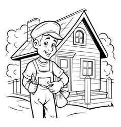 Black And White Cartoon Of Carpenter Or Plumber