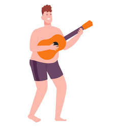 Happy Man Playing Guitar Guy In Summer Beach