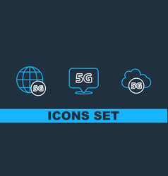 Set Line Cloud 5g Network And Location Icon