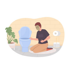 Man With Nausea Near Toilet Bowl 2d Isolated