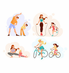 Parents With Their Children Doing Sport