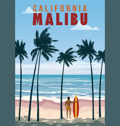 California Malibu Beach Retro Travel Poster