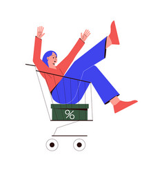 Sale With Woman Character Riding In Cart Shopping