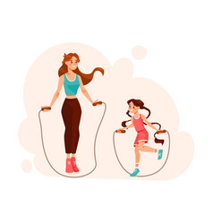 Woman Parent With Her Daughter Skipping Rope Doing