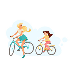 Woman Parent With Her Daughter Riding Bicycle