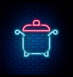 Glowing Neon Line Cooking Pot Icon Isolated On