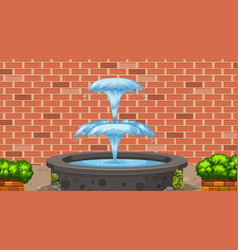 Scene With Water Fountain And Brick Wall