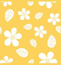 White Hand Drawn Flowers And Leaves On A Yellow Ba