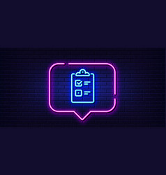 Checklist Line Icon Clipboard Document Sign Neon