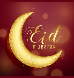 Golden Crescent Moon On Red Background For Eid