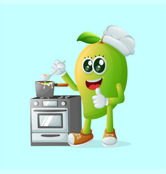 Cute Manggo Character Cooking On A Stove