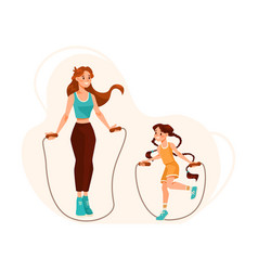 Woman Parent With Her Daughter Skipping Rope Doing