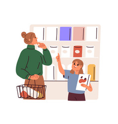 Mother And Daughter Buyers At Grocery Store