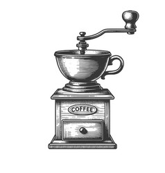 Vintage Manual Coffee Grinder Engraving