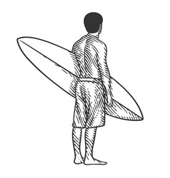 Man With Surfboard In Engraving Style