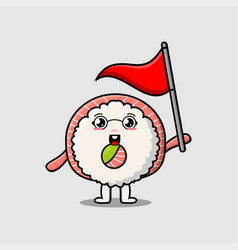 Cute Cartoon Sushi Character Holding Triangle Flag