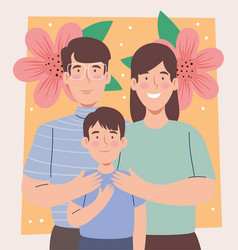 Korean Parents With Son And Flowers