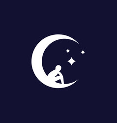 Boy Sitting On The Moon Silhouette Logo Design