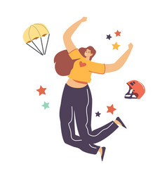 Happy Female Character Jumping With Skydiver