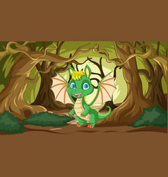 A Happy Cartoon Dragon In Mystical Woodland