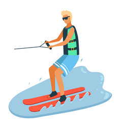 Tanned Boy Water Skiing Summer Sport