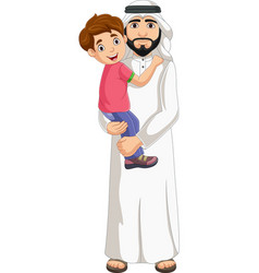 Cartoon Arab Man Holding Her Son