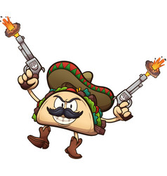 Cartoon Mexican Taco Character With Guns