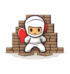 Cute Astronaut Sitting On The Brick Wall Isolated