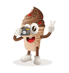 Cute Ice Cream Mascot Taking Photo With Camera