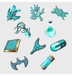 Set Of Plants Artifacts And Symbols In Blue Color