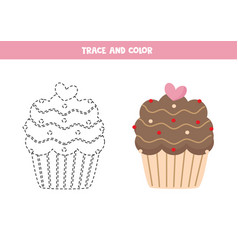 Trace And Color Cartoon Cupcake Worksheet