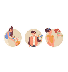 Set Of Isolated Round Icons With Happy People