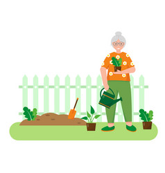 Old Woman With Plants In Garden