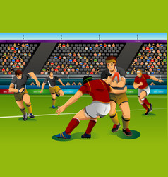 People Playing Rugby Seven In The Competition