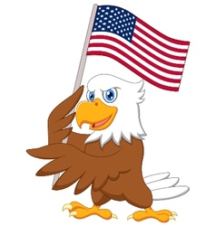 Eagle Cartoon Holding American Flag