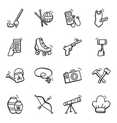 Set Of Sports And Hobbies Hand Drawn Icons