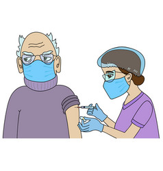 Nurse Vaccinating A Senior Man With Face Mask