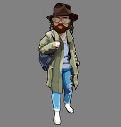 Cartoon Man In Tattered Clothes With A Beard