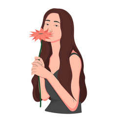 Faceless Young Woman Holding Red Flower Portrait