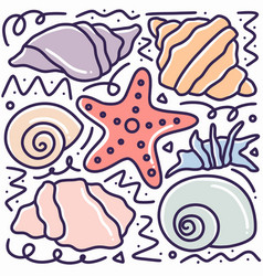 Hand Drawn Marine Biota Doodle Set