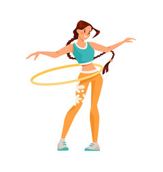 Woman Character With Hula Hoop Doing Sport