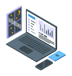 Laptop Late Work Icon Isometric Night