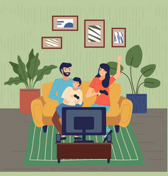 Happy Family Playing Games On Video Console