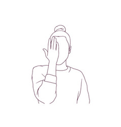 Girl Covering Her Face With Palm Hand Drawn