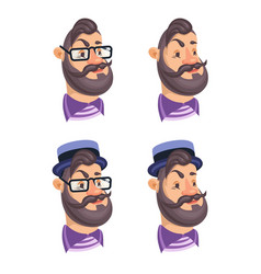 Set Of Bearded Men Faces Hipsters