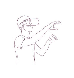 Young Man Using Virtual Reality Headset Hand