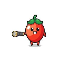 Chili Pepper Mascot Holding Flashlight