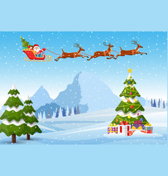 Christmas Landscape Background With Snow And Tree