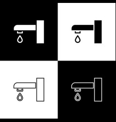 Set Water Tap Icon Isolated On Black And White