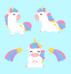 Cute Unicorn Horse Cartoon Set With A Rainbow